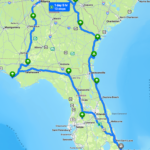 Map shows approximate route driven on trip.